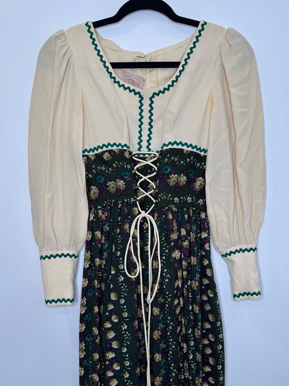 Vintage 70s Algo Prairie Maxi Dress ditsy Floral LaceUp Cottagecore corset union - Picture 3 of 14